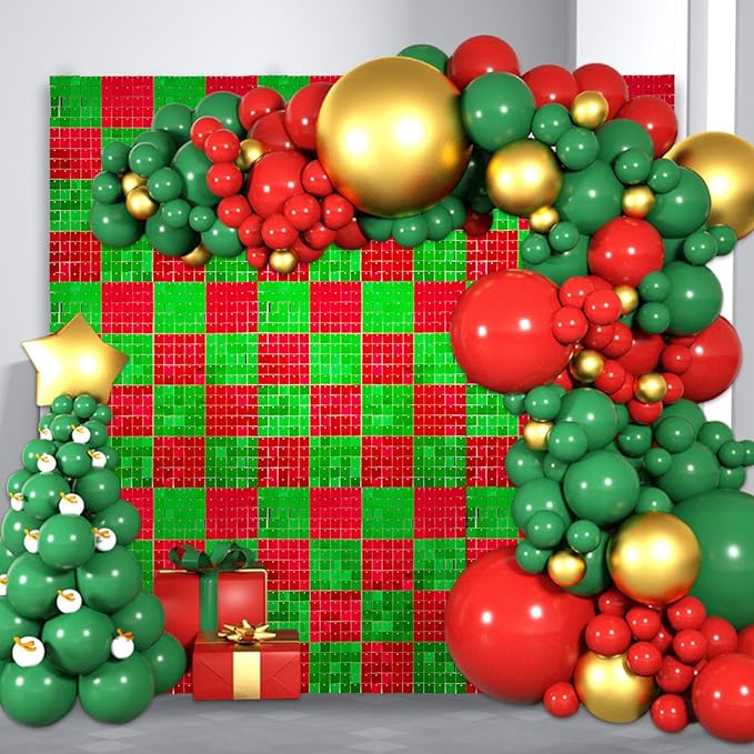 24PCS Red Green Shimmer Wall Backdrop, Xmas Square Sequin Photo Backdrops Panel - Image 6