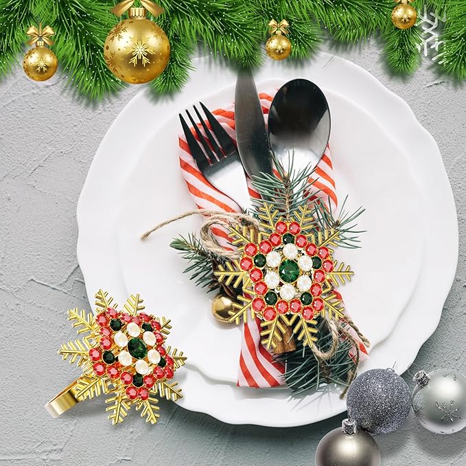 Halatool Set of 8 Christmas Napkin Rings Colorful Snowflake Napkin Holder - Image 6