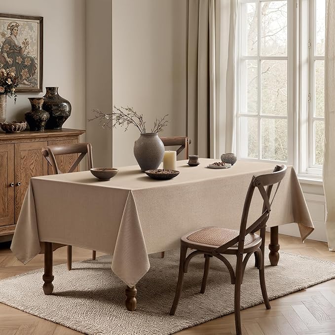 MIULEE Brown Linen Tablecloth 60x104 Inch Rectangle Table Cloth Waterproof - Image 4