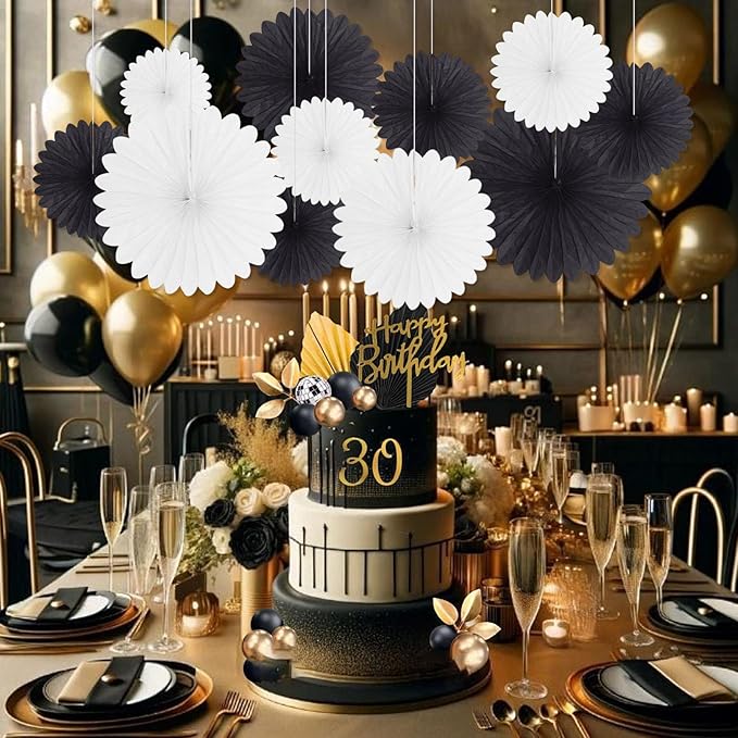 20 Pcs Black White Hanging Paper Fan, Hanging Honeycomb Round Paper Fans - Image 4
