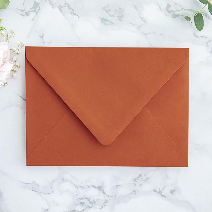 PONATIA 50PCS A7 Euro Flap Envelopes, 5.25 x 7.25'' Burnt Orange Flowers Liner - Image 2