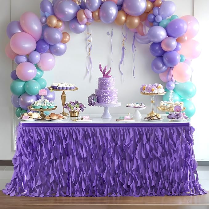 Partisky Mermaid Purple Tulle Curly Willow Table Skirt - Image 9