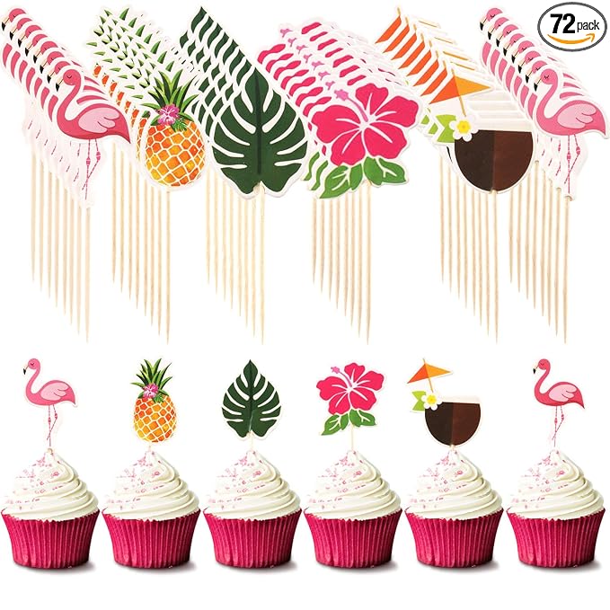 Luau Cupcake Toppers Tropical Cake Decorations Hawaiian Toothpicks Sticks by Maitys