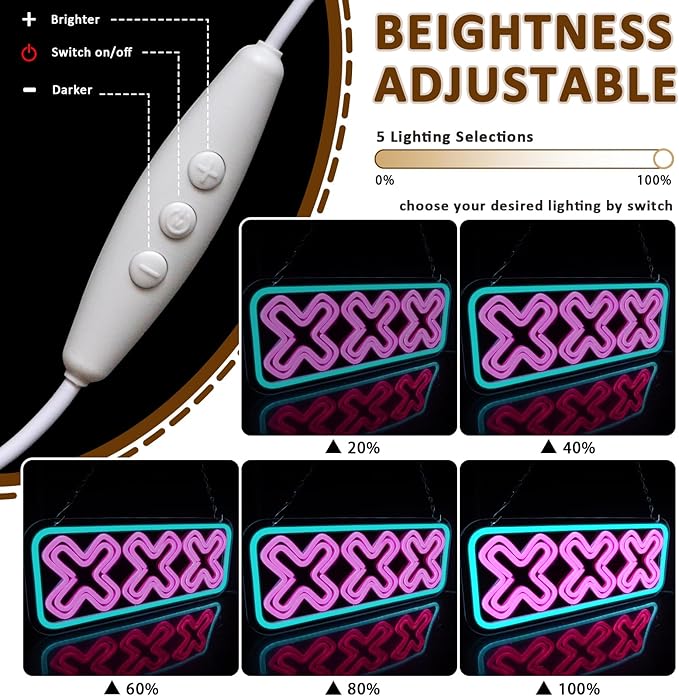 XXX Neon Sign for Wall Decor, Adults Only Led Signs for Room, USB Dimmable - Image 3
