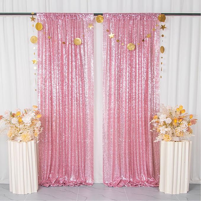ShiDianYi Sequin Backdrop Fuchsia Pink 2 Panels 4FTx10FT Backdrop - Image 2