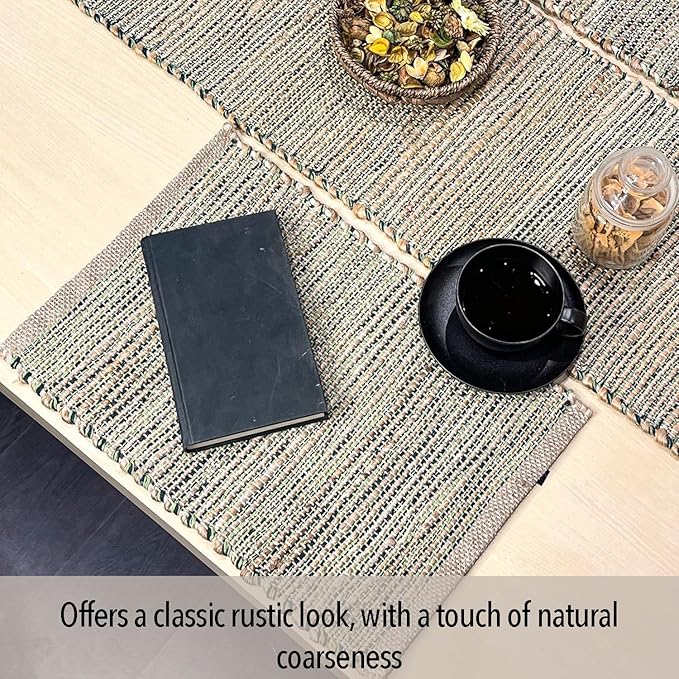Chardin Home Natural Jute & Green Placemats, 13x19 Inch Dining Table Placemats - Image 3