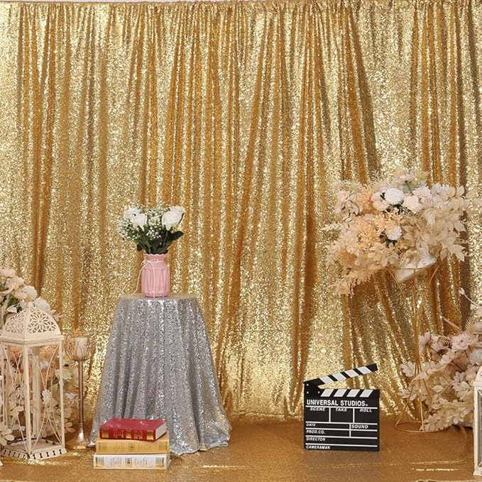 Poise3EHome Gold Sequin Backdrop, 8FT x 8FT Sequin Photography Backdrop Curtain - Image 2