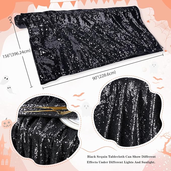 QueenDream Tablecloth 90x156 Rectangle Sequin Tablecloth Black Wedding Table - Image 4