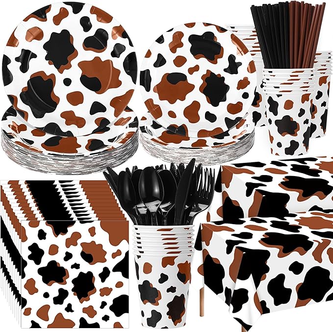 452 Pcs Cow Print Party Decorations Supplies Include Brown Cow Print Paper by Potchen