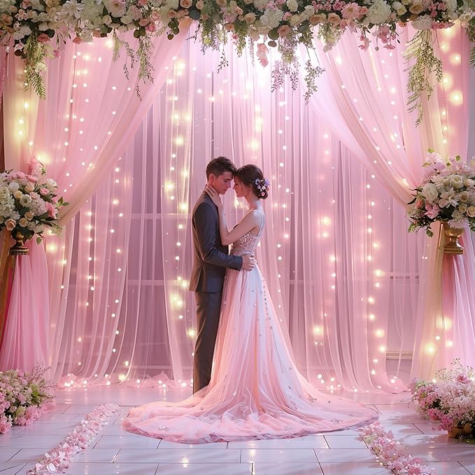 10x10ft Pink Chiffon Backdrop Curtain by Shillance