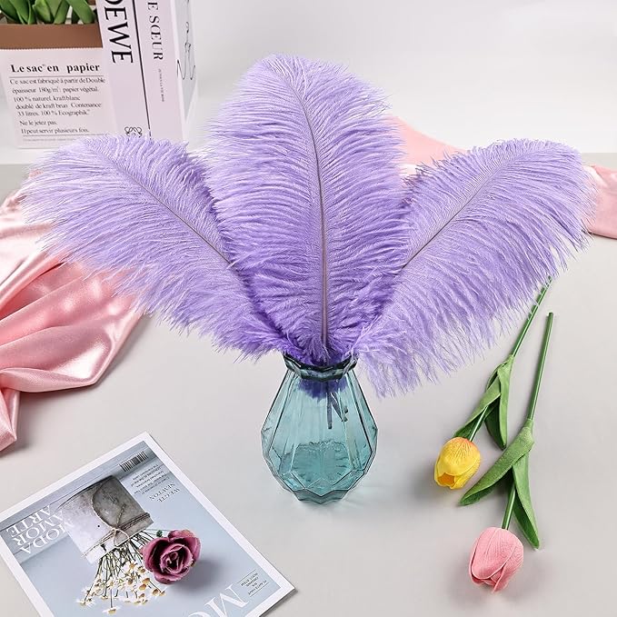THARAHT Lavender Ostrich Feathers 12pcs Natural Bulk 8-10Inch 20cm-25cm - Image 6