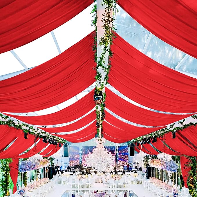 6 Panels Red Ceiling Drapes for Wedding 5ftx30ft Chiffon Fabric Arch Draping - Image 7