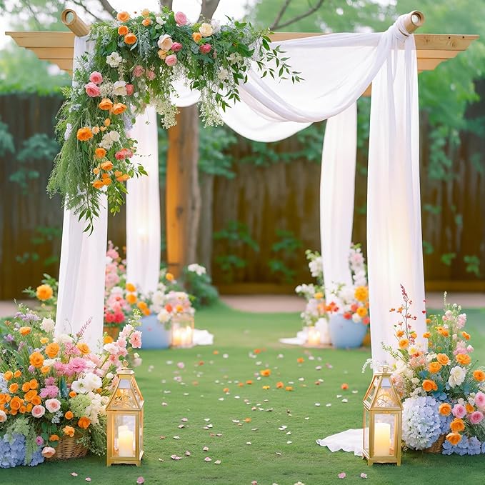 Wedding Arch Draping Fabric White Arch Drapes 4Panels Sheer Backdrop Curtain by Gogoparti