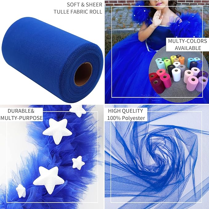 Royal Blue Tulle Fabric Rolls 6 Inch by 100 Yards Fabric Spool Tulle Ribbon - Image 7