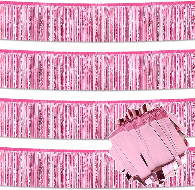 4 Pack 10 Ft Pink Foil Fringe Garland Metallic Streamers Tinsel Banner Wall by LANTIANCHEN