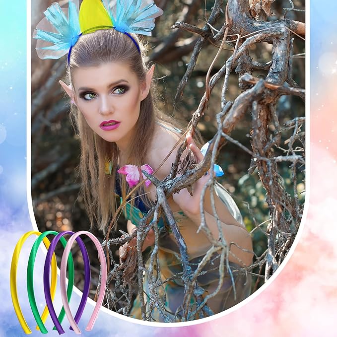 Canlierr 24 Pcs Rainbow Headbands 6 Tulle Mesh Fabric Rolls 100 Felt Flowers - Image 8