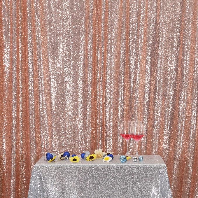 Eternal Beauty Rose Gold Sequin Backdrop, 7x7 Ft Glitter Background Curtains - Image 3