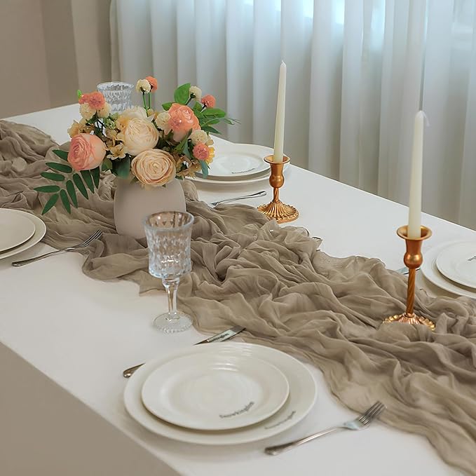 Snowkingdom 6PCS 10 FT Nude Brown Cheesecloth Table Runner, 120 inch Long - Image 6