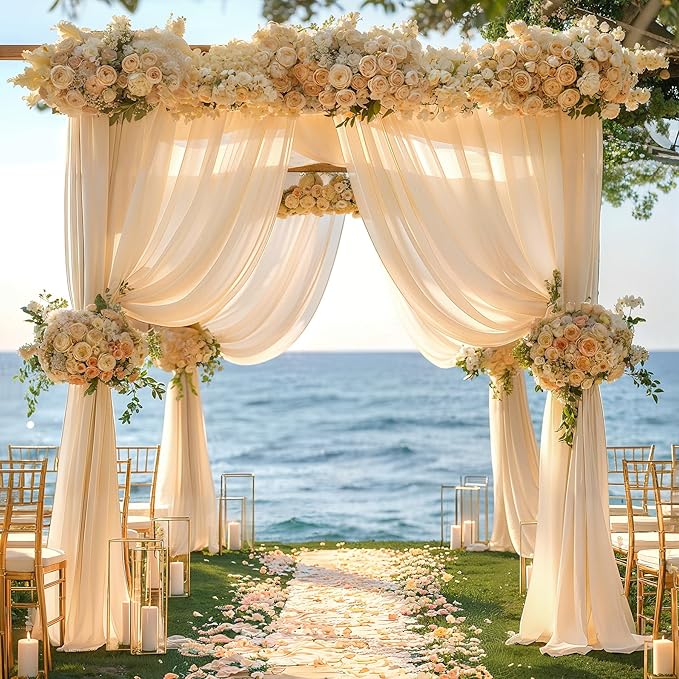 Champagne Wedding Arch Draping Fabric 3 Panels 30'' x 20FT Champagne Drapes - Image 5