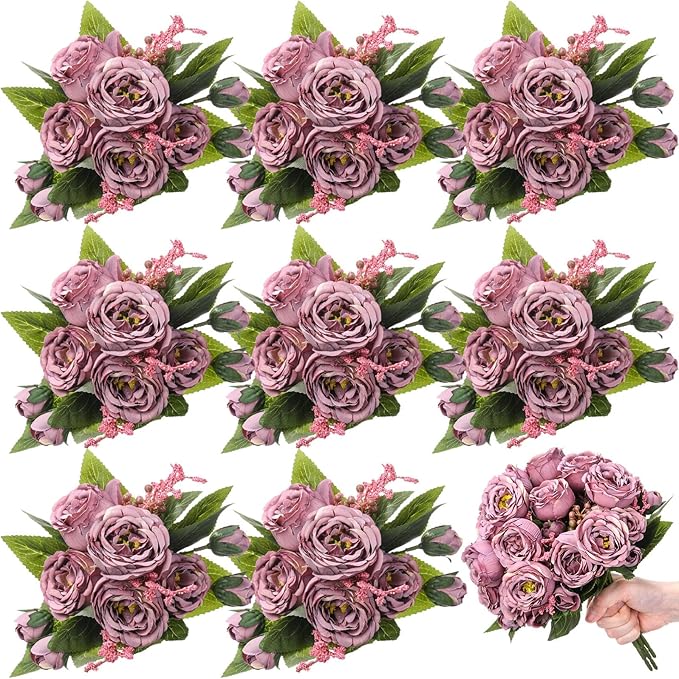 8 Bundles Artificial Peonies Flowers Boho Faux Flowers Arrangements Artificial by Yuxung