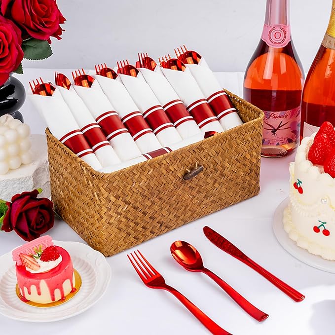 400PCS Pre Rolled Red Plastic Silverware Sets - Image 4