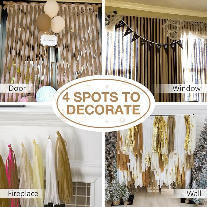 PartyWoo Light Brown Crepe Paper Streamers 4pcs 328ft Pack of Nude Boho Neutral - Image 5