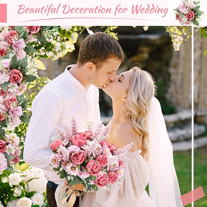 Zeyune 8 Pcs Wedding Silk Flowers Fake Silk Flowers Faux Bouquet Hydrangea - Image 6