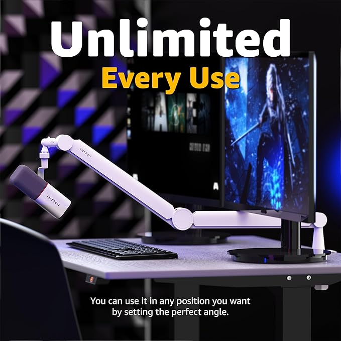 IXTECH Mic Arm White Premium Boom Arm 360° Rotatable Microphone Arm Stand - Image 4