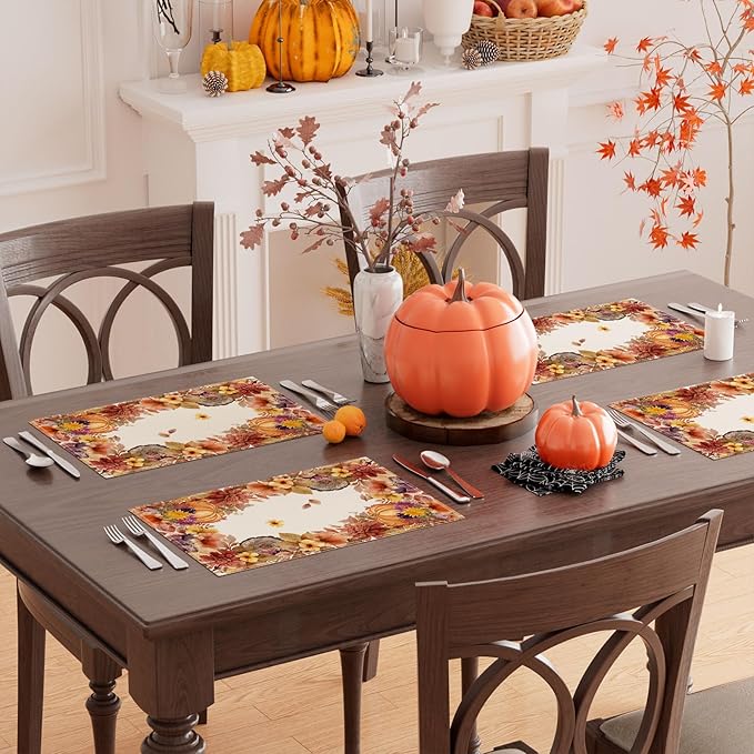 XCHI Fall Color Wild Flowers Watercolor Placemats Set of 4 - Image 2