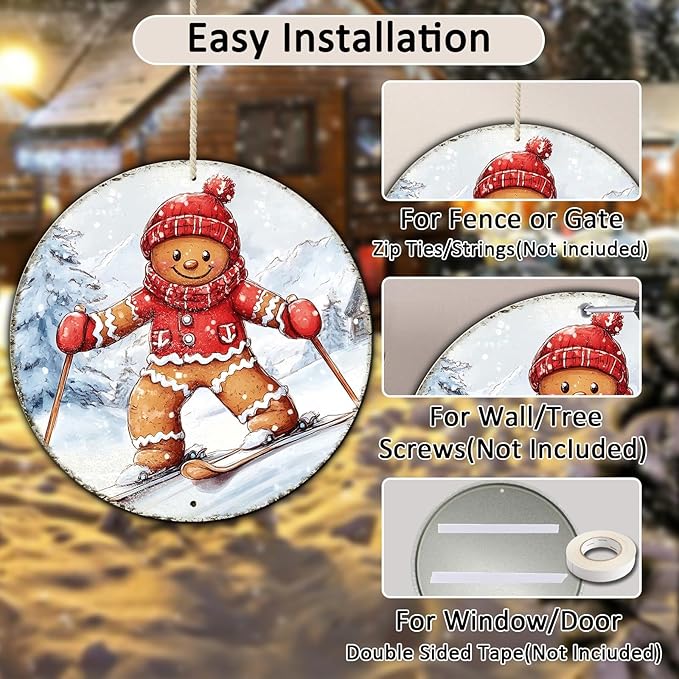 Round Gingerbread Man Ski Vintage Metal Sign Skiing Sign, Office Sign Home - Image 3