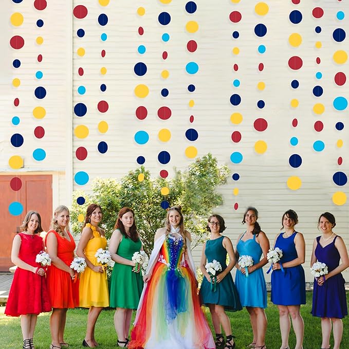 Red Blue Yellow Party Decorations Circle Dots Garland Hanging Paper Polka Dot - Image 9