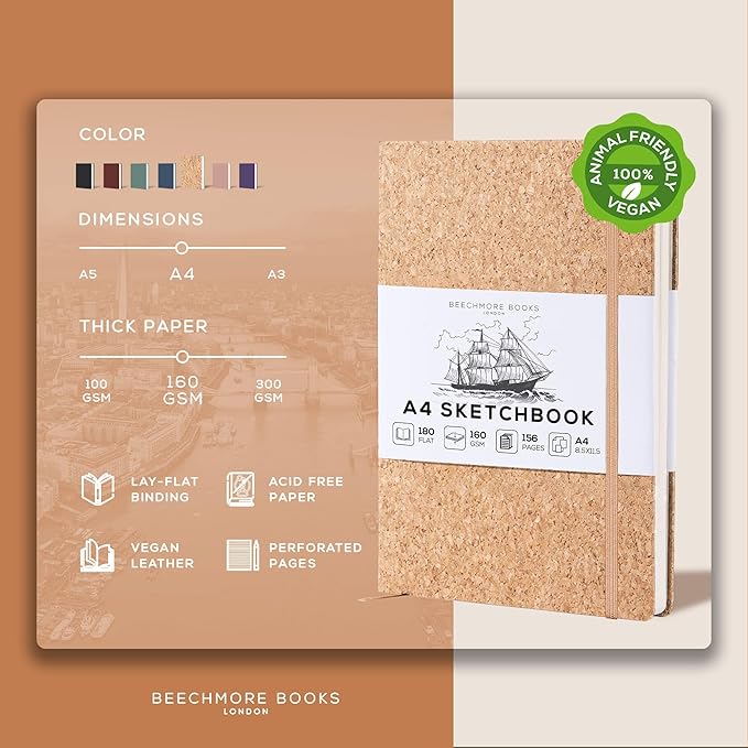 Beechmore Books A4 Sketchbook – 8.5x11 Premium Vegan Leather Bound Large Sketch - Image 2