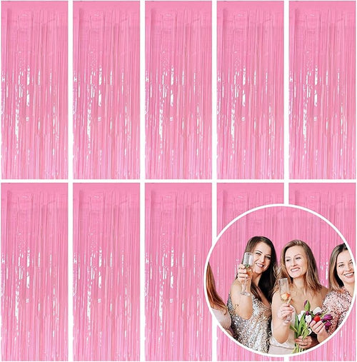 10 Pack Foil Curtain Pink Backdrop Streamers Metallic Tinsel Fringe Curtains by KEJ