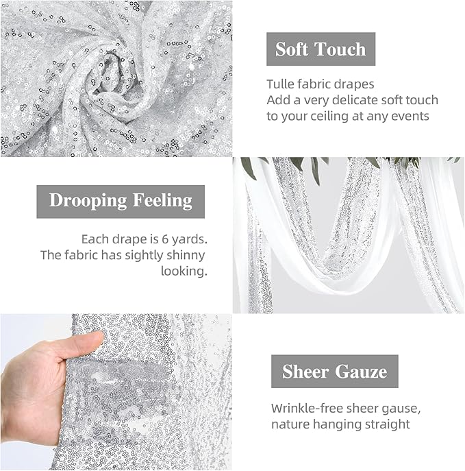 Wedding Arch Draping Fabric, 1 Panel 28" x19ft White Arch Drapes & 1 Panel 16" - Image 2