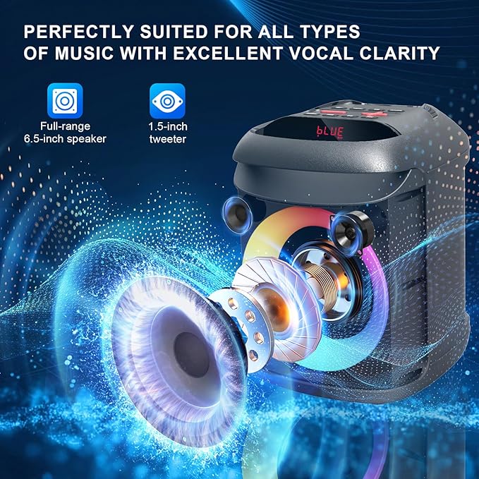 AIMAX Karaoke Machine with Bluetooth and Two Wireless Microphones, Portable - Image 2