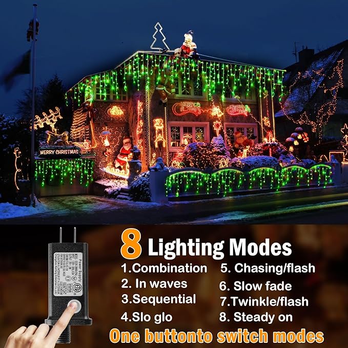 KNONEW Christmas Lights Outdoor Decorations 400 LED 33ft 8 Modes Curtain Fairy - Image 2