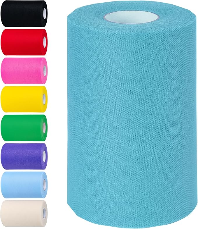 Deep Peacock Blue Tulle Fabric Rolls 6 Inch by 100 Yards Tulle Roll Spool Fabric by Unknown