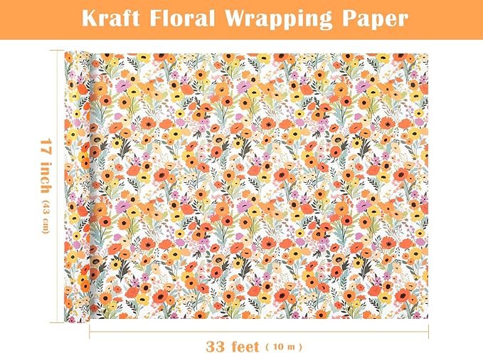WRAPAHOLIC Kraft Floral Wrapping Paper Roll - Image 3