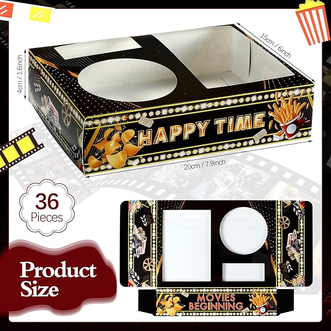 Faccito 36 Pcs Movie Night Snack Trays Movie Theater Snack Boxes Night Supply - Image 2