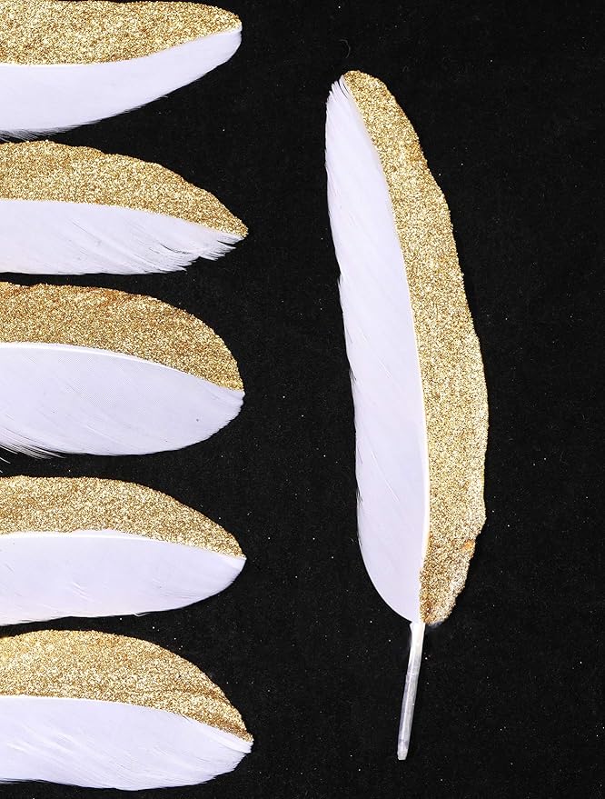 BABEYOND 42 Pcs 1920s Gatsby Gold Dipped Feather Natural Décor Glitter Feather - Image 3