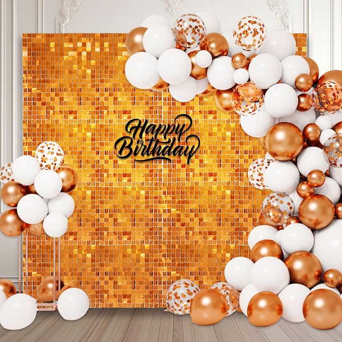 24PCS Orange Shimmer Wall Backdrop, Square Sequin Backdrops Panel, Glitter Wall by ZEBMOON