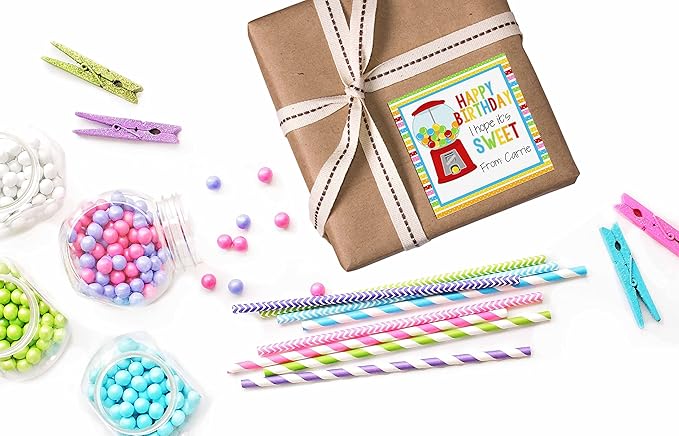 Custom & Personalized Sweet Gumball Happy Birthday Gift Tag Sticker Labels - Image 5
