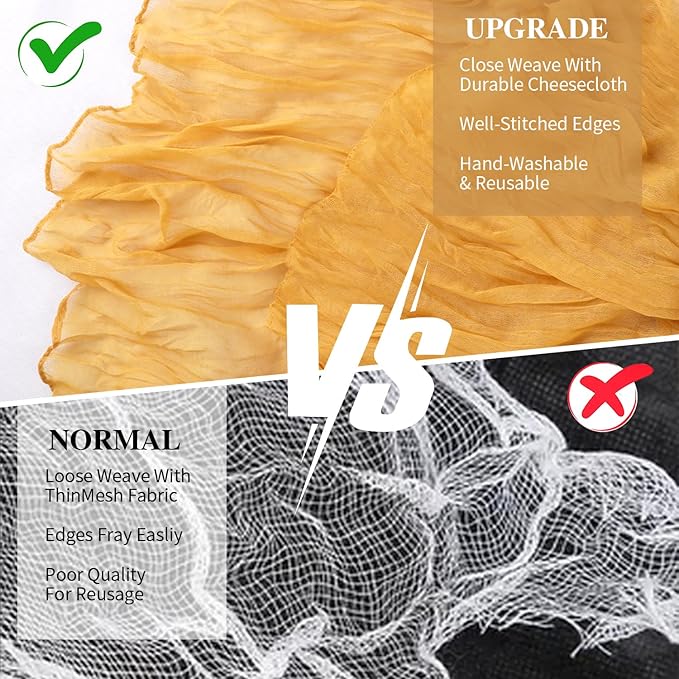 3 Pack Gold Cheesecloth Table Runner Fall Thanksgiving 35x120 Inch Yellow - Image 7