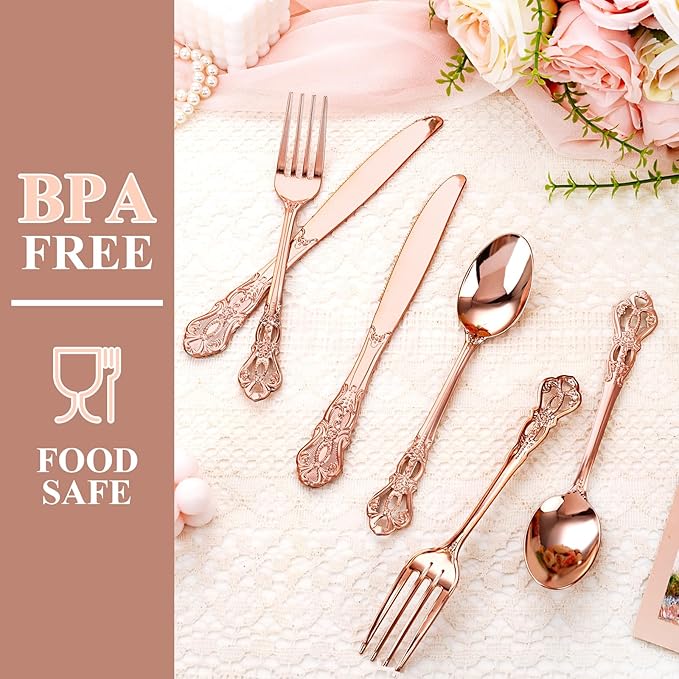 40PCS Rose Gold Plastic Silverware - Image 6