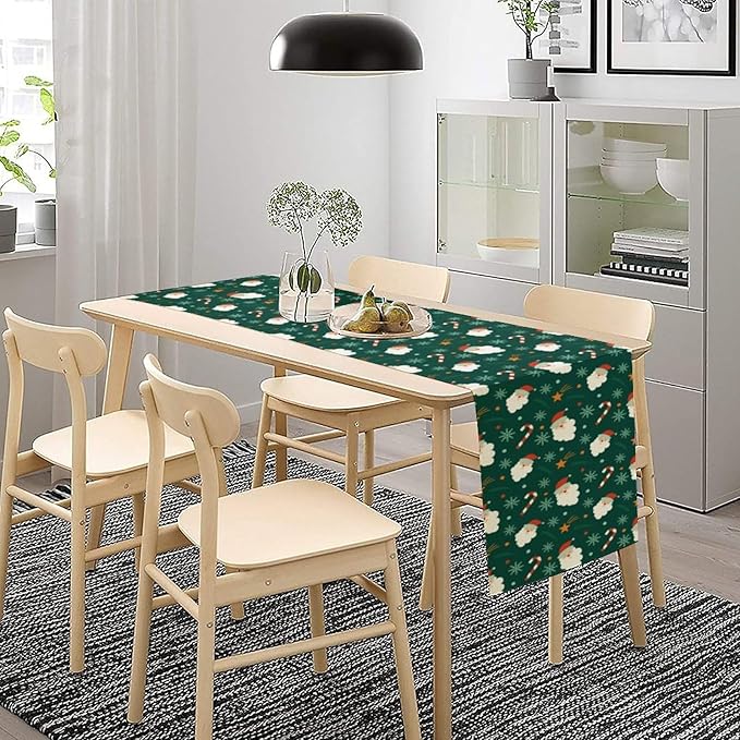 Christmas Table Runner, Seasonal Winter Xmas Holiday Green Table Cloth Kitchen - Image 3