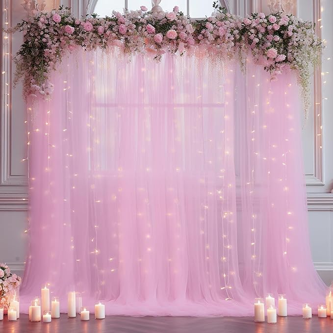 10x10 Pink Tulle Backdrop Curtains - Image 3