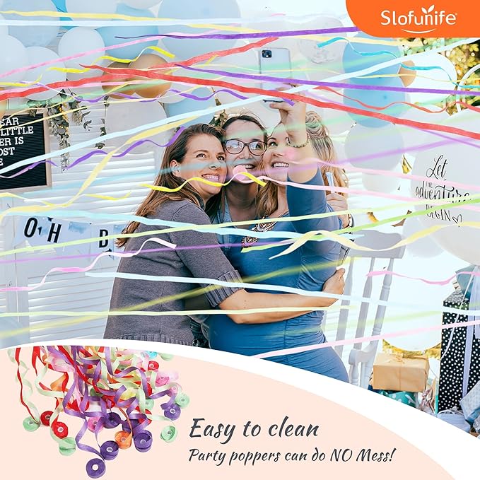 No Mess Streamers 50pack, Colorful Confetti Poppers, Hand Throw Party Poppers - Image 5
