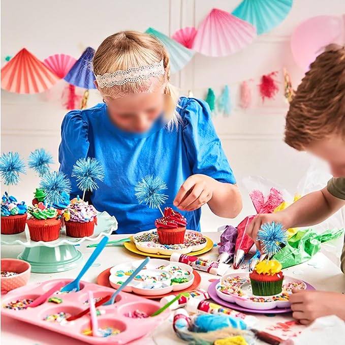 Ephlyn 30Pcs Foil Firework Cupcake Toppers Sparkle Tinsel Cupcake Picks Happy - Image 7
