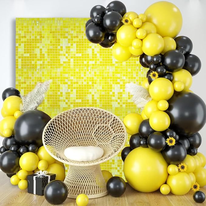 12PCS Colorful Yellow Shimmer Wall Backdrop, Square Sequin Photo Backdrops Panel - Image 6