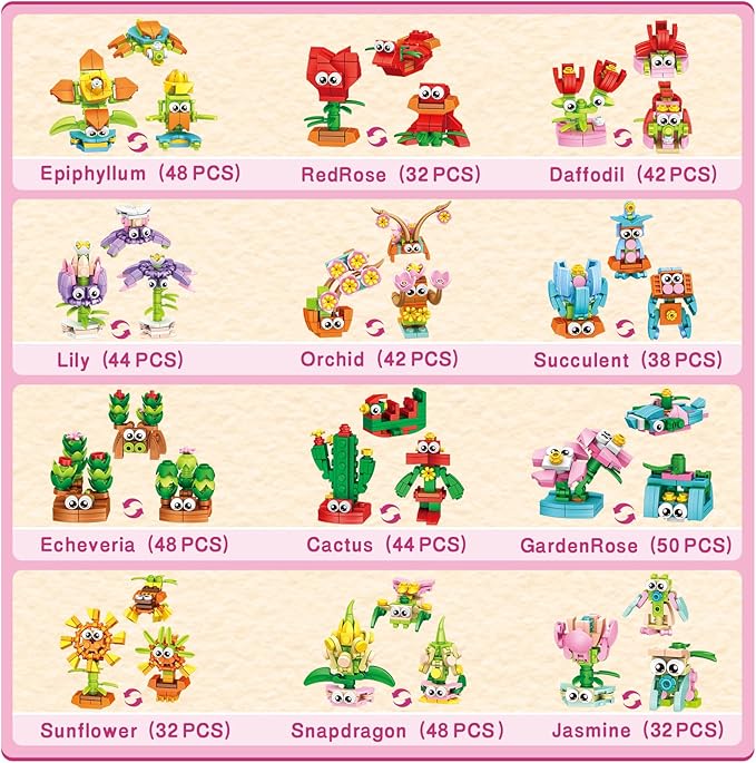 36 Packs Party Favors Building Blocks, Flower Bouquets Building Set, Mini - Image 2